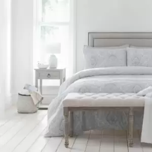 Image of Drift Home Savari Damask Print Eco-Friendly Duvet Cover Set, Silver, Super King