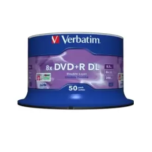 Image of Verbatim DVD+R Double Layer 8x Matt Silver 50pk Spindle