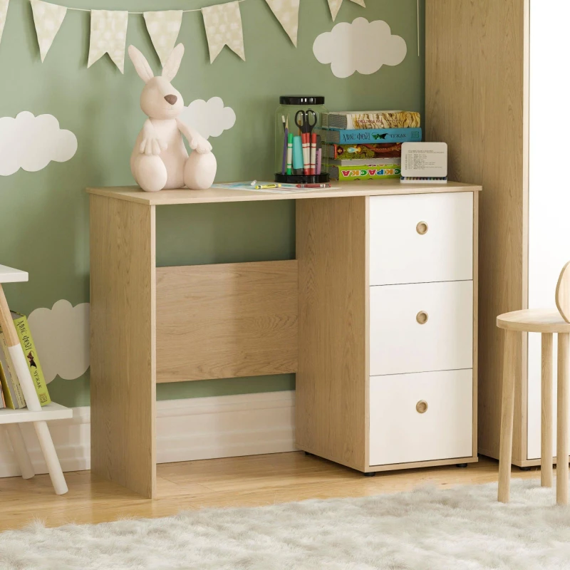 Image of Lassic Junior Vida Neptune 3 Drawer Desk White & Oak unisex 3 Drawer