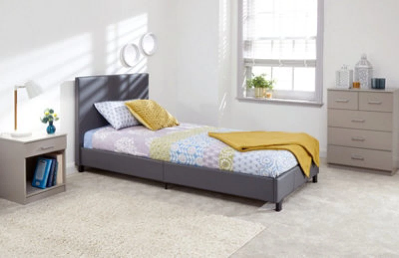 Image of GFW Bed in a Box 3ft Single Grey Faux Leather Bed Frame