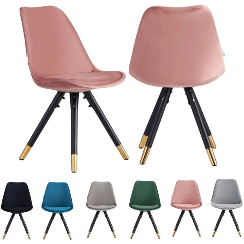 Image of Life Interiors Life Interiors Set of 2 Sofia Ergonomic Modern Dining Chairs Upholstered in Velvet, Metal Legs with Gold End Caps in Pink Pink One Size