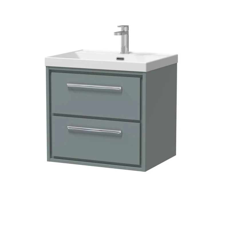 Image of Balterley Bathroom 2 Soft Close Drawer Wall Hung Vanity Unit Basin, Grey, 600mm in Grey Grey Unisex