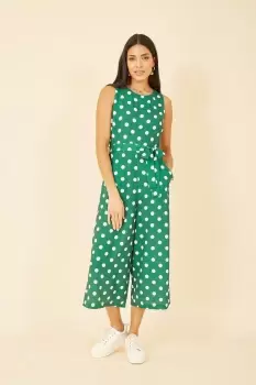 Image of Green Polka Dot Culotte Jumpsuit