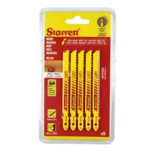 Image of Starrett Unique 8TPI Fast & Straight Wood Cutting Jigsaw Blade - 75mm (5 Pack) (SA315)