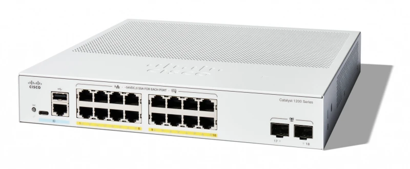Image of Cisco Catalyst 1200 Series 1200 16-Port Gigabit PoE+ SFP Smart L3 Rack Mountable Switch 120W C1200-16P-2G