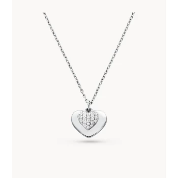 Image of Michael Kors Womens Pav Heart Sterling Necklace - Silver