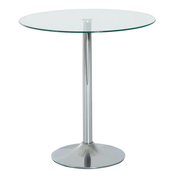 Image of Metal Round Dining Table Bistro Pub Counter with Tempered Glass Top