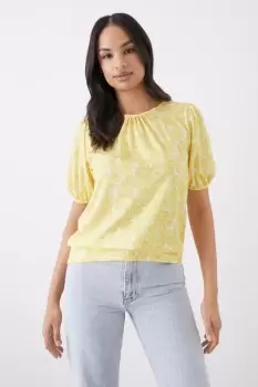 Image of Floral Banded Hem Puff Sleeve Top