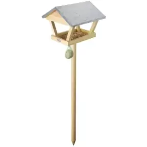 Image of Solid Wood Bird Table with Pole, 1.2m Tall - Natural - Homescapes