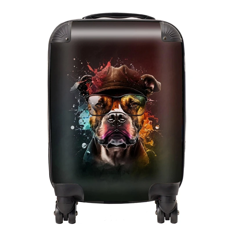 Image of Warren Reed Designer Staffordshire Bull Terrier Dog Splashart Suitcase - Large