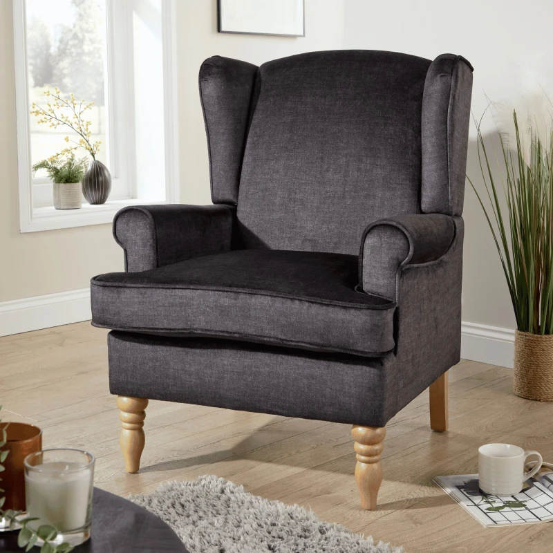 Image of Home Source Helena Fabric Charcoal Grey Wingback Occasional Armchair