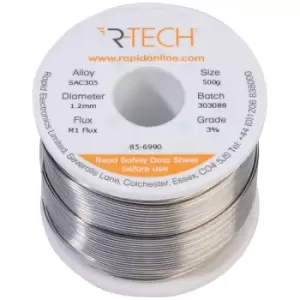Image of R-TECH 856990 SAC305 Solder 3% M1 Flux 0.5-2% Halide 1.2mm 500g Reel