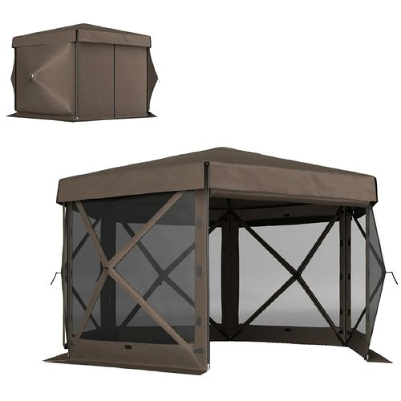 Image of Outsunny 3 x 3(m) Hexagon Pop Up Gazebo with 5 Sides, Netting Brown