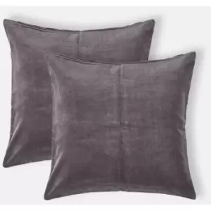 Image of Homescapes - Set of 2 Dark Grey Velvet Cushion Covers, 40 x 40cm - Grey