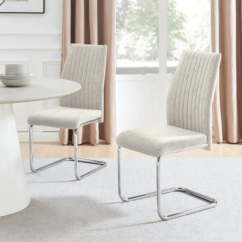 Image of FurnitureboxUK FurnitureboxUK Lorenzo 2x Fabric Silver Leg Dining Chair in Cream Cream One Size Unisex 5056657188634