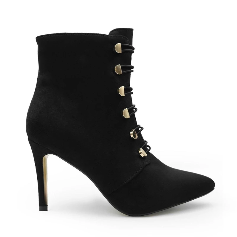 Image of Where's That From 'Blythe' Pointed Toe Mid Heel Ankle Boots With Gold Buttons Black