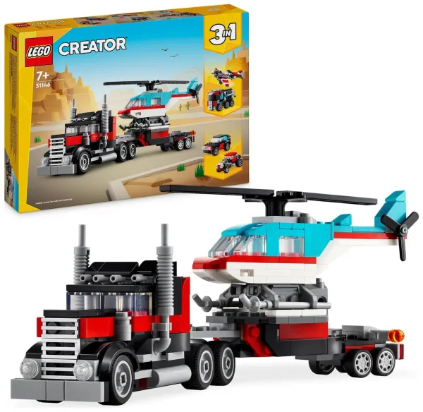 Image of LEGO Creator 3in1 Flatbed Truck with Helicopter Toy 31146