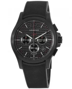 Image of Longines Conquest V.H.P. Black Carbon Fiber Dial Black Rubber Strap Mens Watch L3.727.2.66.9 L3.727.2.66.9
