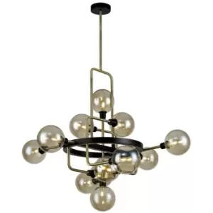 Image of Fixed Ceiling Pendant, 12 Light G9, Matt Black, Antique Brass, Cognac Glass - Luminosa Lighting
