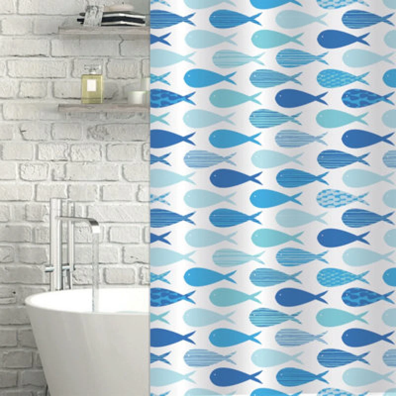 Image of Showerdrape Aquarium White & Blue Shower Curtain