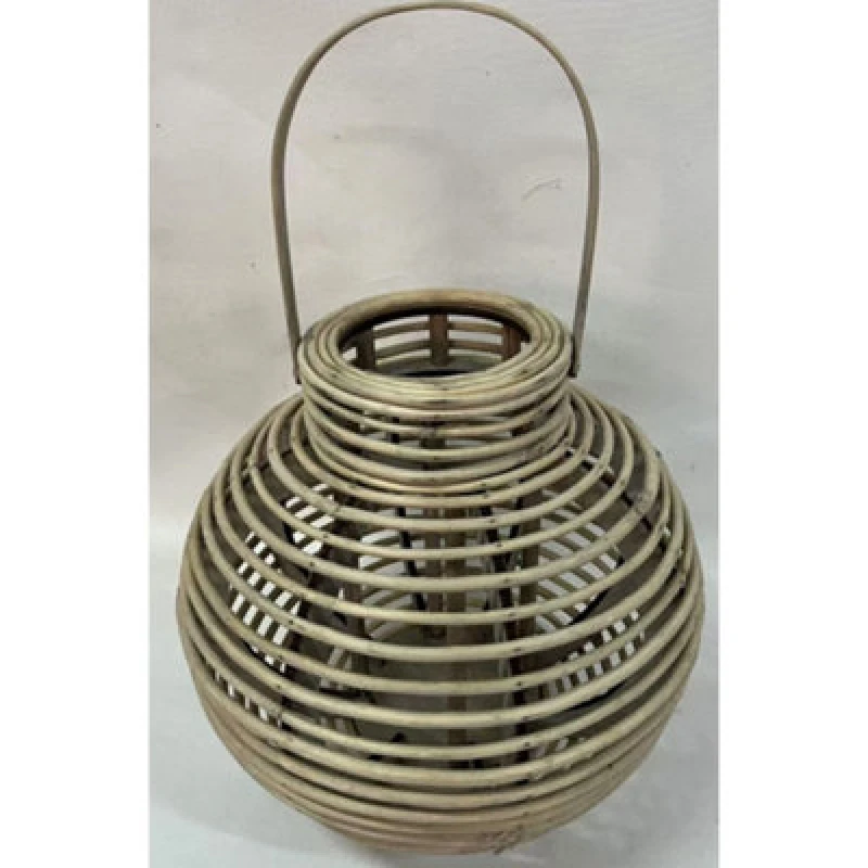 Image of Hill Interiors Large Round Willow Lantern With Glass Holder - Wicker - L36 X W36 X H35 Cm