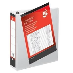 Image of 5 Star A4 Presentation Ring Binder PVC 4 D Ring 50mm White Pack of 10