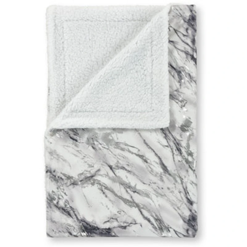 Image of Velosso Sophisticated Velvet Throw Blanket With Sherpa Backed Warm Lining, Metallic Marble Design, 100Cmx150Cm - Grey