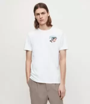Image of AllSaints Mens Pitch Brace Crew T-Shirt, Optic White, Size: M