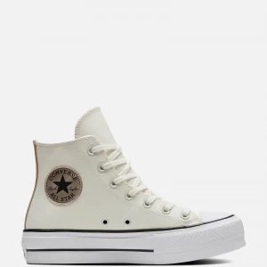 Image of Converse Womens Chuck Taylor All Star Anodized Metals Leather Lift Hi-Top Trainers - Egret - UK 7