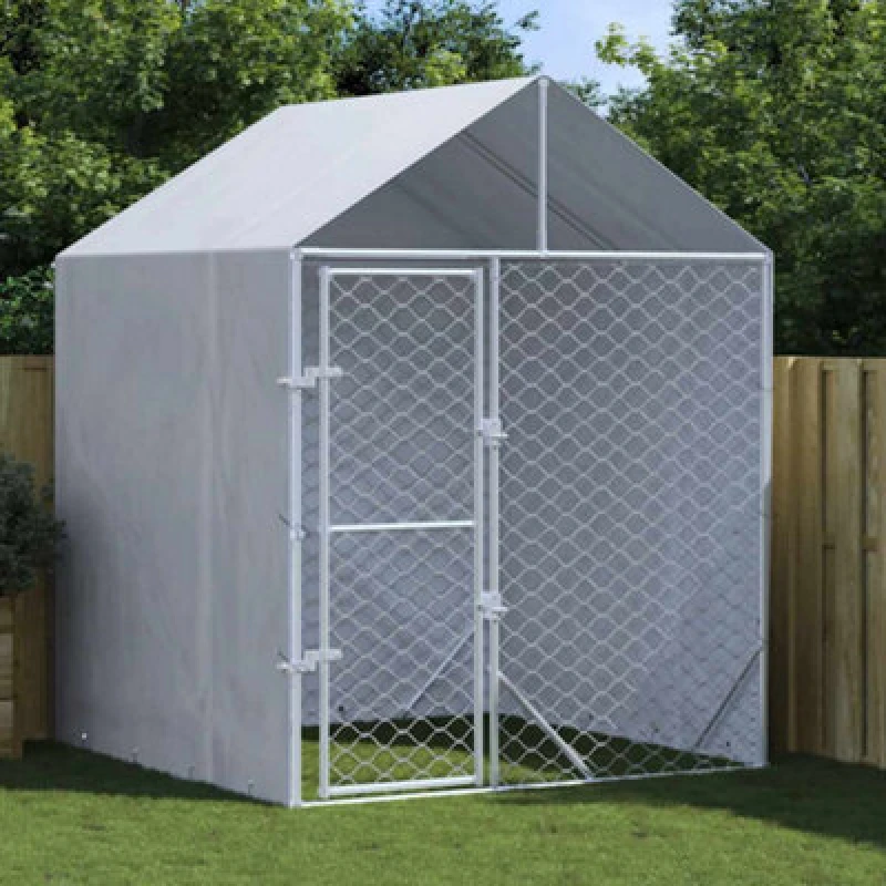 Image of VIDAXL Outdoor Dog Kennel with Roof Silver 2x2x2.5 m Galvanised Steel Vidaxl 8720845913205