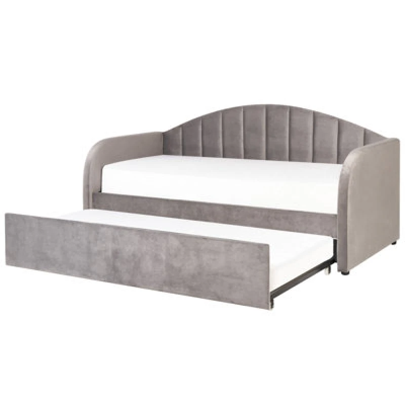 Image of Beliani Trundle Bed Velvet Eyburie 90 X 200 Cm (Eu Single) Grey