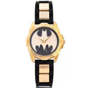 Image of DC Comics Batgirl Black Silicone Strap with Brushed Goldtone Link Watch