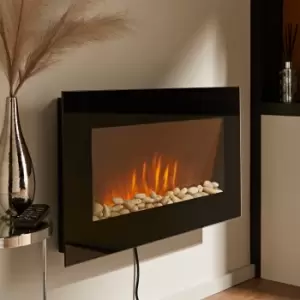 Image of Wall Mounted Electric Fire with Pebbles Black