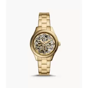 Image of Fossil Womens Rye Automatic Gold-Tone Stainless Steel Watch - Gold