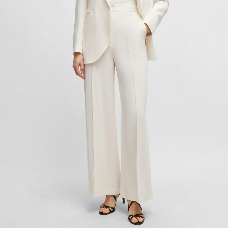 Image of Boss Tikela High-Waisted Relaxed-Fit Trousers White female 8