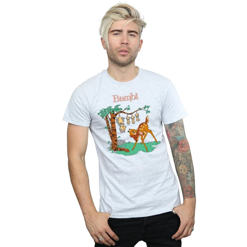 Image of Disney Men Bambi Tilted Up T-Shirt in Grey Size: Small Grey S Male 5059114148097