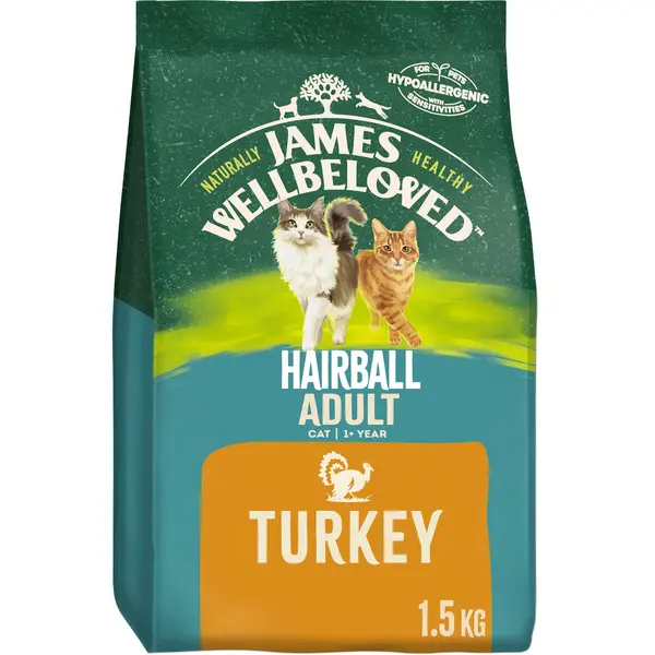 Image of James Wellbeloved Turkey and Rice Hairball Cat Food 1.5kg