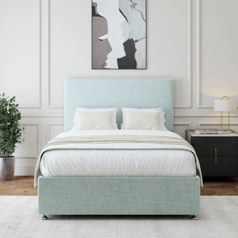 Image of Bedmaster Linen Divan Base & Plain Headboard in Light Brown Size: Super King Light Brown Unisex Super King