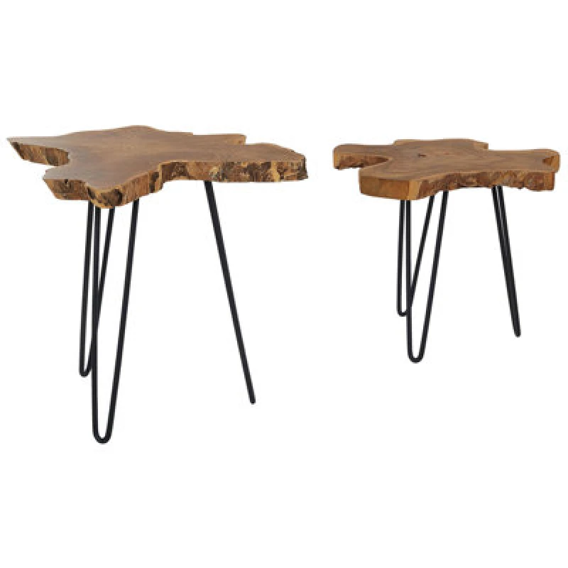 Image of Beliani Set Of 2 Side Tables Camrose Teak Wood Dark Brown
