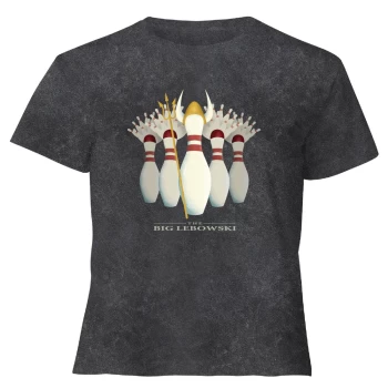 Image of The Big Lebowski Pin Girls - Womens Cropped T-Shirt - Black Acid Wash - S - Black Acid Wash