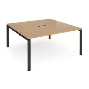 Image of Adapt square boardroom table 1600mm x 1600mm with central cutout 272mm x 132mm - Black frame and oak top