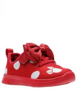 Image of Clarks Minnie Mouse Ath Bow Toddler Girls Trainers - Red, Size 6.5 Younger