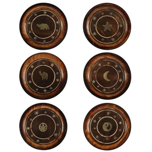 Image of Mango Wood Round Plate Incense Holder with Brass Inlay Pack Of 6