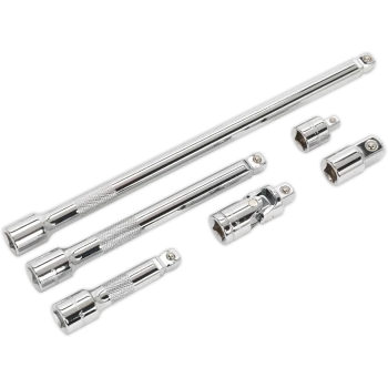 Image of Sealey AK7690 3/8 Drive 6 Piece Wobble Rigid Extension Bar Adaptor and Universal Joint Set 3/8"