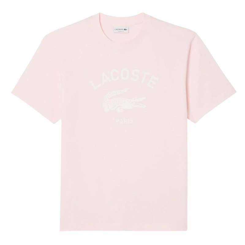 Image of Lacoste Signature Print Cotton T-Shirt Pink male M