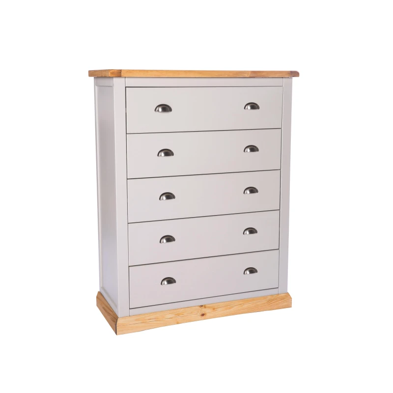 Image of Cabinet Bits Bomporto 5 Drawer Chest of Drawers Chrome Cup Handle in Light Grey Light Grey Unisex