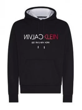 Image of Calvin Klein Text Reverse Front Logo Overhead Hoodie - Black
