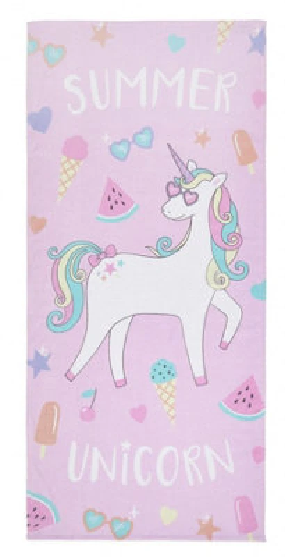 Image of Catherine Lansfield 'Summer Unicorn' Cotton Beach Towel Pink unisex