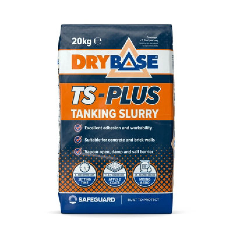 Image of Drybase Ts Plus Tanking Slurry (20Kg Grey) - Damp-Proof Coating For Brick & Concrete Walls - Waterproof Salt Barrier For Masonry.