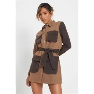 Image of I Saw It First Chocolate Colour Block Utility Dress - Brown